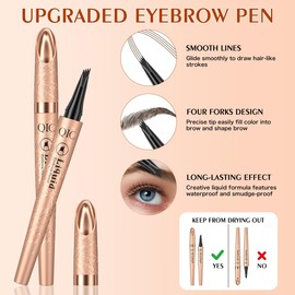 W3W Microblading Eyebrow Pencil for Women - Waterproof Eyebrow Pen with 2-Fork-Tip Eye Brow Pen Create Natural Hair-Like Brows, Brow Pencil for Perfect Eyebrows Makeup Last All-Day, Light brown