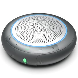 LINGHUFOX Conference Speaker with Microphone, Silver 360° Voice Pickup Portable Conference Microphone Noise Reduction Bluetooth 5.0 Speakerphone for Zoom, Webex, Home, Office, Online Calling