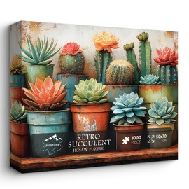 PICKFORU Succulent 1000 Piece Puzzle for Adults, Vintage Cactus Flower Jigsaw Puzzles, Retro Plant Garden Puzzle as Wall Art Decor