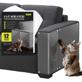 Anti Cat Scratch Furniture Protector, 12-Pack Couch Protector from Cat Claws for Sofa Corners, Walls & Doors – Heavy-Duty, Easy-to-Apply Shields with 72 Twist Pins