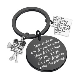 Movie Camera Keychain Film Director Student Gift - Filmmaker Take Pride in How Far You Have Come - Gift for Movie Lover (Black)