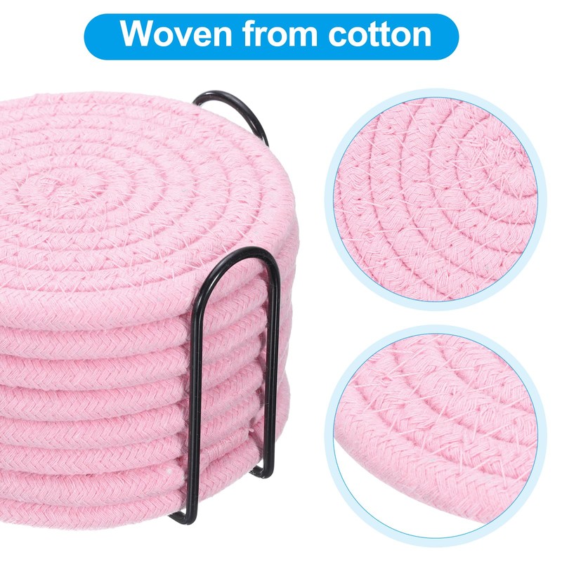 uxcell 8 Pcs Drink Coasters with Holder, Cotton Woven Coaster