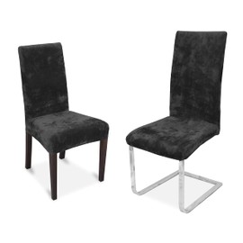 BEAUTEX Maya Samt Mirofaser Stuhlhusse, elastische Stretch Husse Bi-Elastic, Farbe wählbar, Schwarz