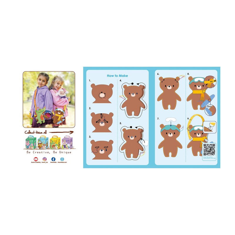 Avenir 6301816 DIY Sewing Kit, Sewing Bear with Snowboard, Shoulder