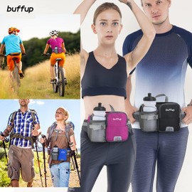 buffup® Bauchtasche mit flaschenhalter,hüfttasche Sport für outdoor hundetraining Radfahren wandern laufen,gürteltasche Damen Herren groß Schwarz