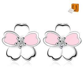 Privie Women's 925 Cherry Blossoms, Flowers, Pink, Silver, Cute, Stylish, Popular, Korean Fashion, Hypoallergenic, Gift, Gift, Birthday, Anniversary, Girlfriend, Wife, Friend, Sleek Design, Daily Use,