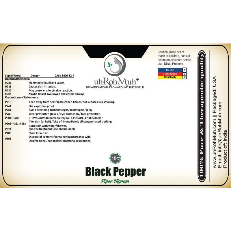uh*Roh*Muh 100% Pure Black Pepper Essential Oil || India -