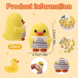 Pack of 25 Mini Positive Squeaky Ducks, Inspirational Thank You Gifts, Motivation, Encouragement Gifts for Colleagues, Teachers, Employees, Birthday,