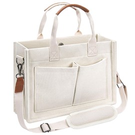 MIAOJIE Canvas Tote Bag with Pockets Work Tote Bags for Women Laptop Work Crossbody Tote Purse Tote Bag with Shoulder Strap Everyday Satchel Shoulder Handbags，Beige