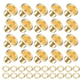 METALLIXITY Eyelets with Washers (8 x 4 x 7 mm) Pack of 100 Copper Eyelet Kit Chrome Plated - for Leather Canvas Clothing Crafts Making Gold Tone