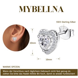 MYBELLNA 6 mm Heart Stud Earrings for Women White Gold Cubic Zirconia Stud Earrings Studs S925 Sterling Silver Post Hypoallergenic Earrings for Women, Mum Her.., Sterling Silver