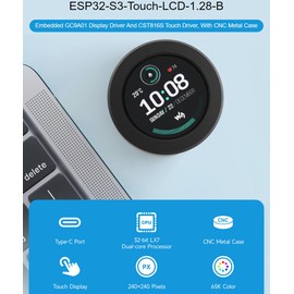 ESP32-S3 MCU Board with Onboard 1.28inch Round Touch LCD and Accelerometer & Gyroscope Sen SOR,32-bit LX7 Dual-Core Processor, Supports 2.4GHz W-i-F-i and Blue-Too-th,with CNC Metal Case