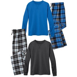 Collections Etc 2-Piece Mens Microfiber Long Sleeve Pajama Set - 4-Pack Navy/Black