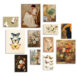 Dazzlewall Vintage Eclectic Wall Decor Poster Rustic Flower Butterfly Canvas Poster for Bedroom Living Room Decor Unframed Set of 12