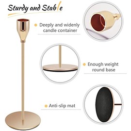 Juego de 3 Portavelas de Oro para Velas Cónicas, Metal Clásico, Latón, Moderno, Alto, para Pilar, Portavelas, Decorativas, Centro de Mesa, Boda, Fiesta, Comedor