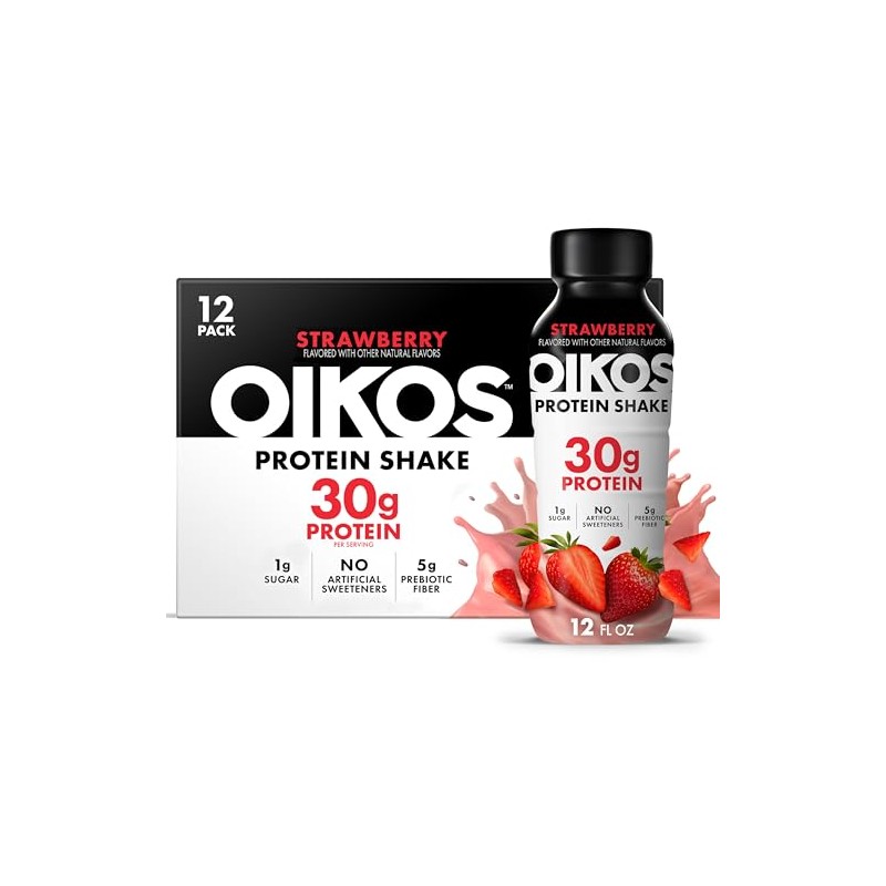 Oikos 30g Protein Shake, Strawberry, Shelf Stable, High Protein Drinks,