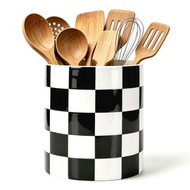 SWIND Checkered Ceramic Kitchen Utensil Holder Cooking Utensil Crock