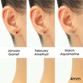 14K White Gold Simulated Birthstone Solitaire Earring Studs with Sleeper Screwbacks - 4MM (December)