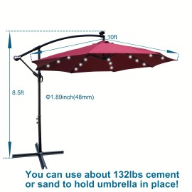 10 ft Steel Modern Design Outdoor Patio Umbrella Solar Powered LED Lighted Waterproof 8 Ribs Crank Cross Base Eco-Friendlycolor: Burgundy, size: 120"x102"