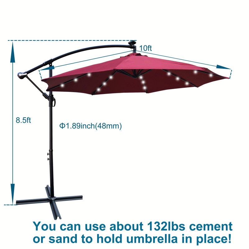 10 ft Steel Modern Design Outdoor Patio Umbrella Solar Powered