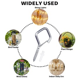 Sexoeie 10PCS with Safety Buckle Screw Hooks for Hanging Outdoor String Lights, Patio Lights, Plants, 2.36 Inches Silver