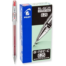 PILOT G-Tec-C Gel Ink Rolling Ball Pens, Hyper Fine Point (0.25mm), Red Ink, 12-Pack (35487)