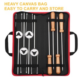 Begatter Heavy Duty Hot Dog Roasting Sticks for Campfire, Extendable Marshmallow Sticks for Fire Pit, 32" Long Smores Sticks, Stainless Steel Skewers for Hotdogs and Smores, Beech Wood Handle, 4 Pack