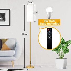 Qaubauyt Floor Lamp for Living Room Bedroom with Remote, Modern LED Floor Lamp with Two Adjustment Modes of Reading and Colorful,Standing Lamp Tall Lamp with White Lampshade,9W Bulb Included(Gold)