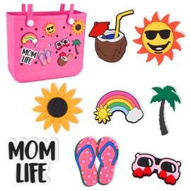 TRIITECH 8 Pieces Hawaii Charms for Bog Bag,Beach Charm Mom Life Charms for S/M Tote Bags,Beach Bag