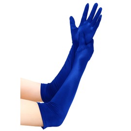 EORUBE Long Opera 1920s Satin Gloves for Women Elbow Length Party Costume Gloves (Smooth 20.5" - Blue)