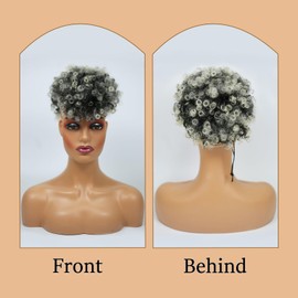 MKJVEN Afro Puff Drawstring Ponytail With Bangs For Black Women Blonde Short Drawstring Ponytail Extension for Women (T1B/613)