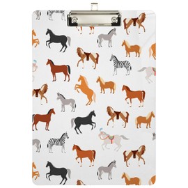 Peystean Stylish Wild Horses Floral Acrylic Clipboard with Sliver Low Profile Clip, Standard A4 Letter Size 12.5" x 9" for Students, Office, School, Teachers,Nurses