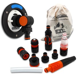 MaJoCompTec® WATERTWIN Tank Adapter Water Filter Counter Set Motorhome Water Tank Cap Accessories Filler Neck Adapter Compatible with Gardena Type 3-Pin D: 78 (Clean + Connect Set)