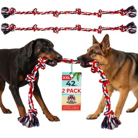 Giant Dog Rope Toys for Extra Large Dogs 2 Pack - 42 Inch, 6 Knot Tough Rope Chew Toys for Large Dogs - Benefits Non-Profit Animal Rescue - Indestructible Dog Toy for Aggressive Chewers (Red)
