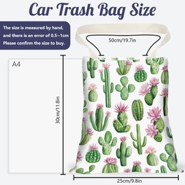 DELORIGIN Cactus Print Car Trash Bag Hanging Garbage Bag with Snap Buttons Car Back Seat Trash Storage Portable Dustbin for Women Car Interior Accessories Travel Camping