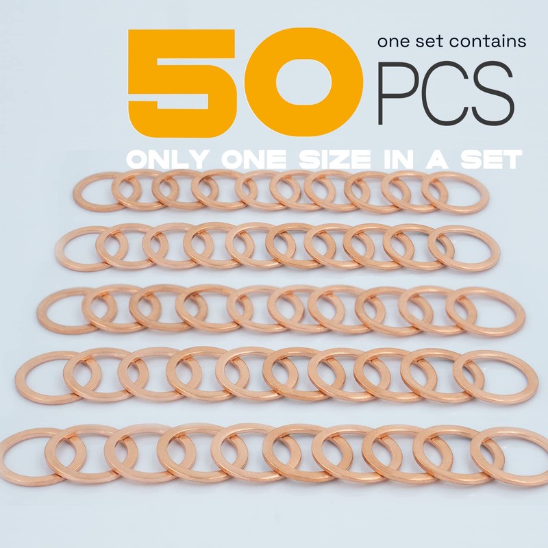 KeeRoarin 50Pcs M18 Copper Oil Drain Plug Gasket, Crush Washer
