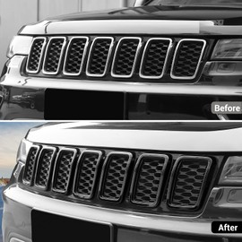 JeCar Front Grill Rings Grille Inserts Cover Trim Kit for 2017-2020 Jeep Grand Cherokee, Black (7Pcs)