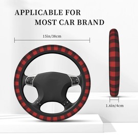 Red Buffalo Plaid Steering Wheel Cover for Men Women Auto Accessories Universal 15 Inch Anti-Slip Breathable Car Wheel Protector Covers