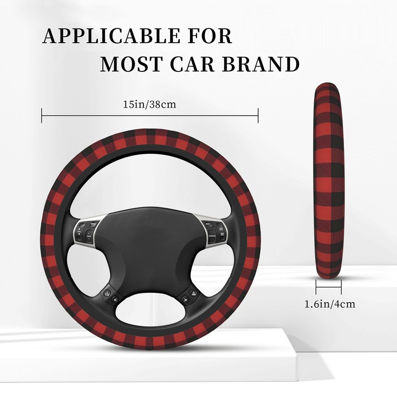 Red Buffalo Plaid Steering Wheel Cover for Men Women Auto