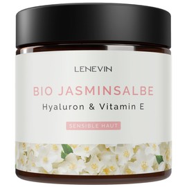 Lenevin Organic Jasmine Ointment Eye Cream - Natural Cosmetics Sensitive Skin - for Dark Circles & Wrinkles - Hyaluronic Acid, Vitamin E, Aloe Vera - Made in Germany, Vegan, Cruelty Free, Unisex