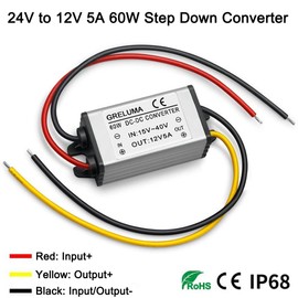 Greluma 1 Pc DC 24V bis 12V Abwärtswandler Reduzierregler 5A 60W Netzteil Adapter für Auto Auto LKW Fahrzeug Boot Solar System (DC 15-40V Eingänge)
