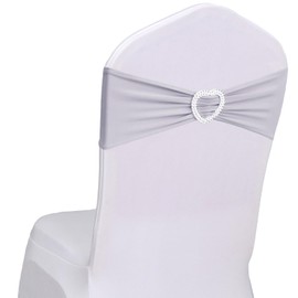 Fbewom Spandex Grey Chair Sashes Bows 30 Pack Grey Sashes for Chairs Universal Elastic Chair Sashes Bands with Heart Buckle Slider for Banquet Wedding Party Decorations