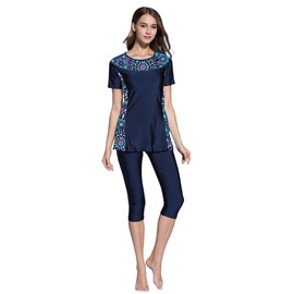 Ababalaya Burkini - Traje de baño de 2 piezas con bloque de color para mujer, Azul marino (Navy Blue-1), 4X-Large