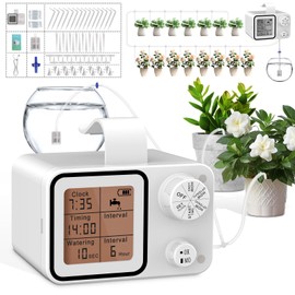 Hjh Irrigation System Indoor Automatic Watering Set, 15 Adjustable Drip Drip Dripper & Ground Anchors, Programmable Self-Watering for Garden, Balcony, Greenhouse, Office, Indoor, Holiday Watering