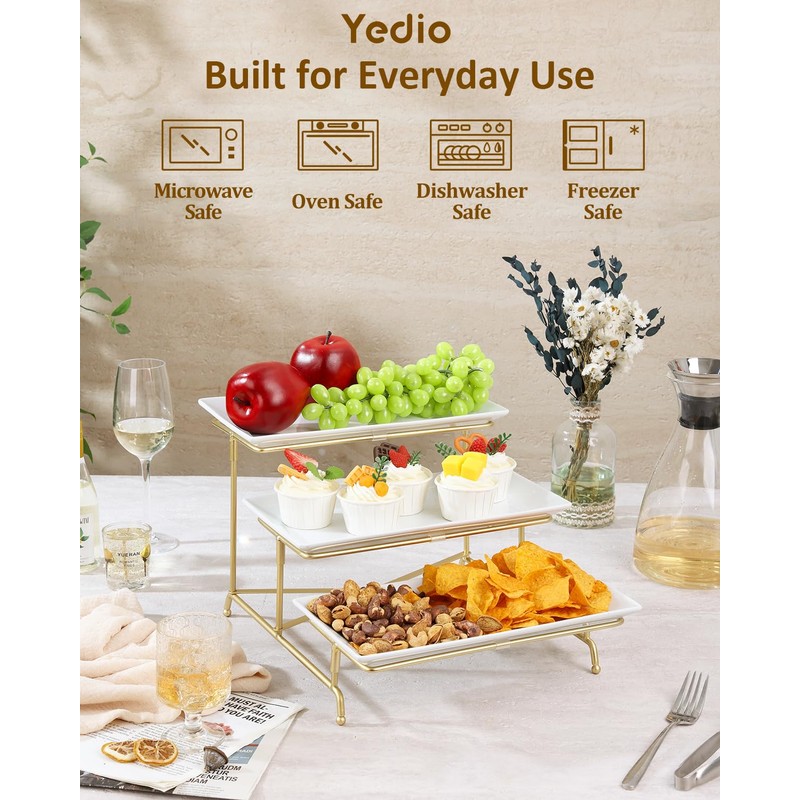 Yedio 3 Tier Serving Tray Set Porcelain Tiered Serving Platters,