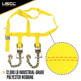 US Cargo Control Side Mount Wheel Net with Cam Buckle,Two Ratchets and Chain Extensions, Easy to Use Wheel Strap for Vehicle Tie Down Applications, Durable Polyester Webbing