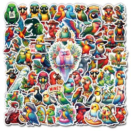 WESILY Pack 50 PCS Parrot Bird Stickers Tropical Themed Waterproof Sticker Vinyl Decals Decor Water Bottles Laptop Phone Helmet Scrapbooks Gifts Birthday for Kids Teens Adults