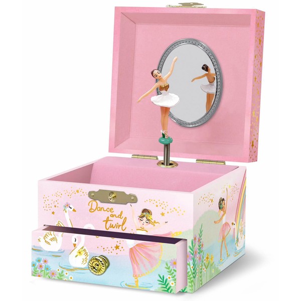 Ballerina Musical Box for Girl - Ballerina Jewellery Box for Girl with Mirror, Ballet Gift for Girls, Jewellery Box, Birthday Gift for Children, 3-10 Years, Pink