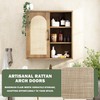 RUSTOWN Boho Rattan Wall Cabinet, Midcentury Bathroom Cabinet with Sliding