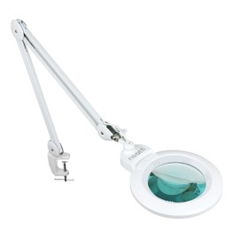Neatfi XL Bifocal LED Magnifying Lamp, 7-Inch Lens, 5D/20D Magnification, Hands-Free, Dimmable, 84 SMD LED, Adjustable Arm for Crafts, Reading, Close Work (White, Glass Lens with Clamp)